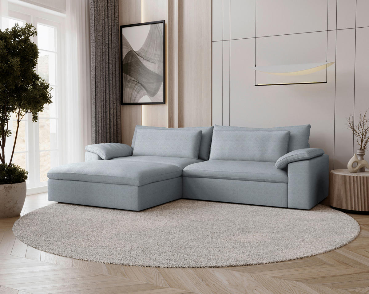 ECKSOFA  Chenille Hellgrau  - Hellgrau/Schwarz, Modern, Kunststoff/Textil (198/306cm) - Carryhome