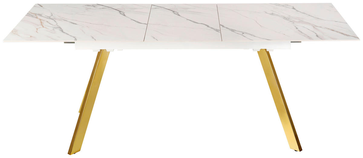 ESSTISCH Weiß, Goldfarben rechteckig  ausziehbar  - Goldfarben/Weiß, Design, Stein/Metall (160-205/90/76cm) - Novel