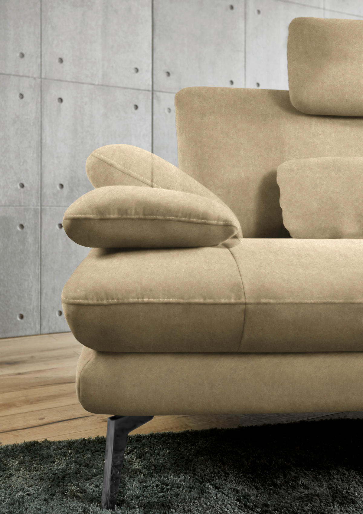 ECKSOFA in Velours Cappuccino  - Schwarz/Cappuccino, Design, Textil/Metall (284/184cm) - Dieter Knoll