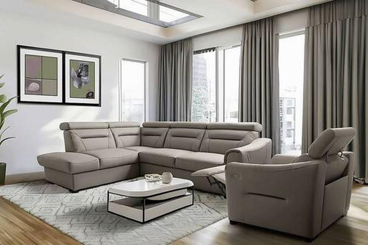ECKSOFA  in Lederlook Echtleder Schlammfarben  - Wengefarben/Schlammfarben, Design, Leder/Holz (212/260cm) - Celina Home