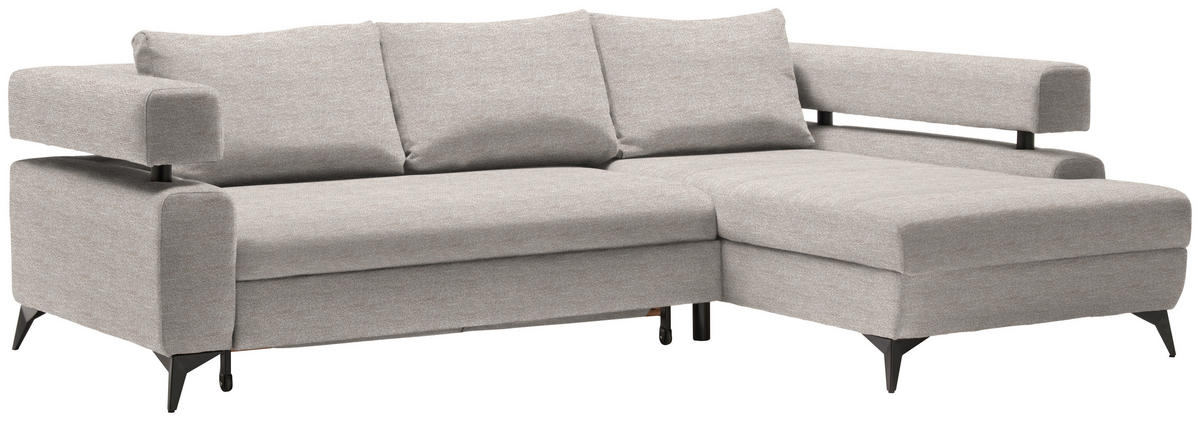 ECKSOFA in Chenille Beige  - Beige/Schwarz, Konventionell, Textil/Metall (265/184cm) - Hom`in
