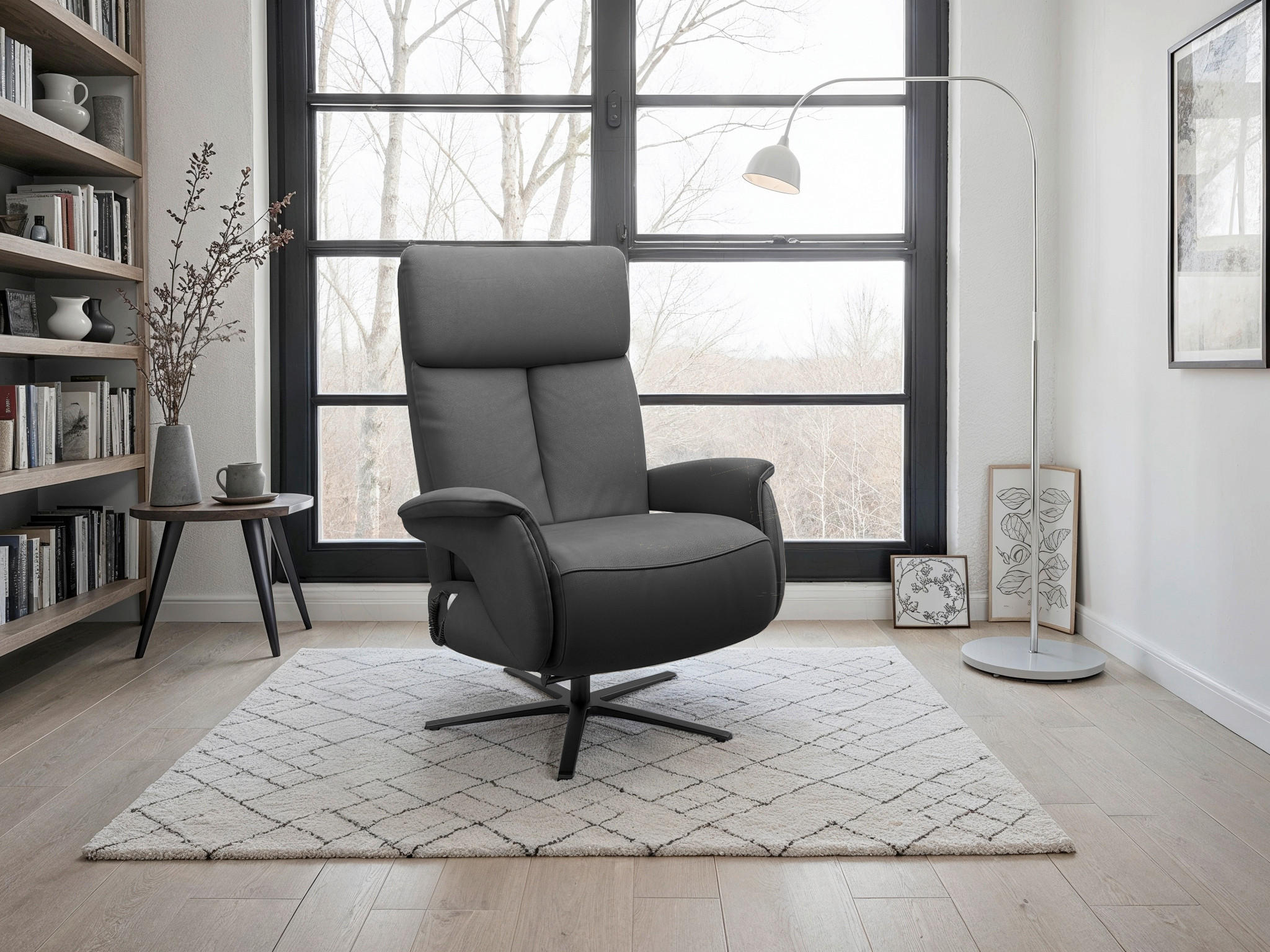 RELAXSESSEL in Leder Schwarz  - Schwarz, Basics, Leder/Metall (86/111/86cm) - Sit & More