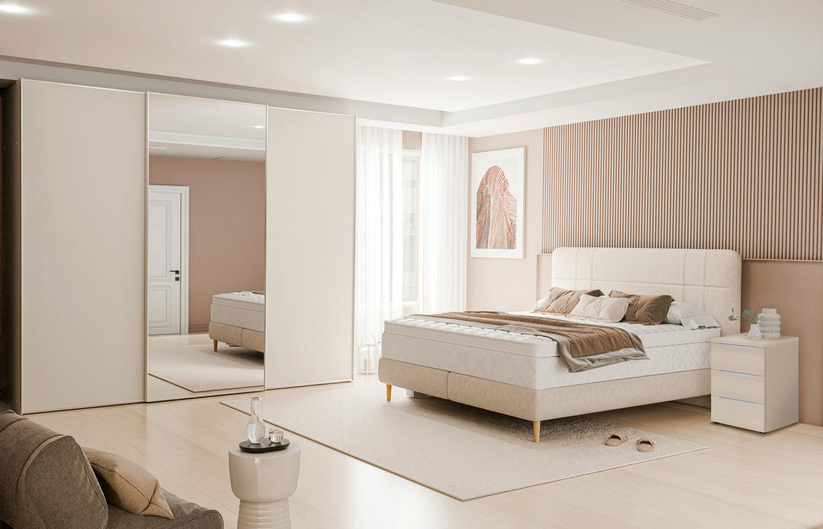 BOXSPRINGBETT 180/200 cm  Beige  - Eichefarben/Beige, Modern, Holz/Textil (180/200cm) - Welnova