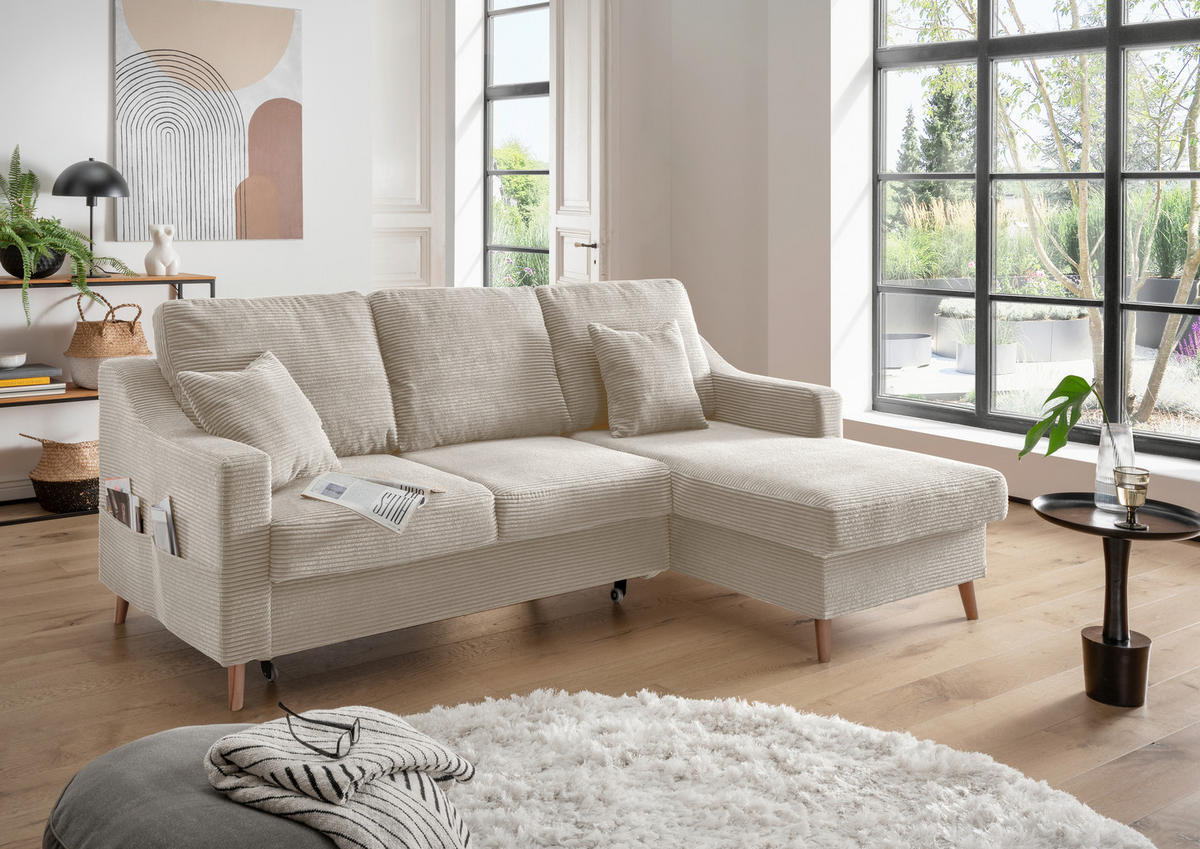 ECKSOFA in Cord Beige  - Beige/Naturfarben, Design, Holz/Textil (228/150cm) - P & B
