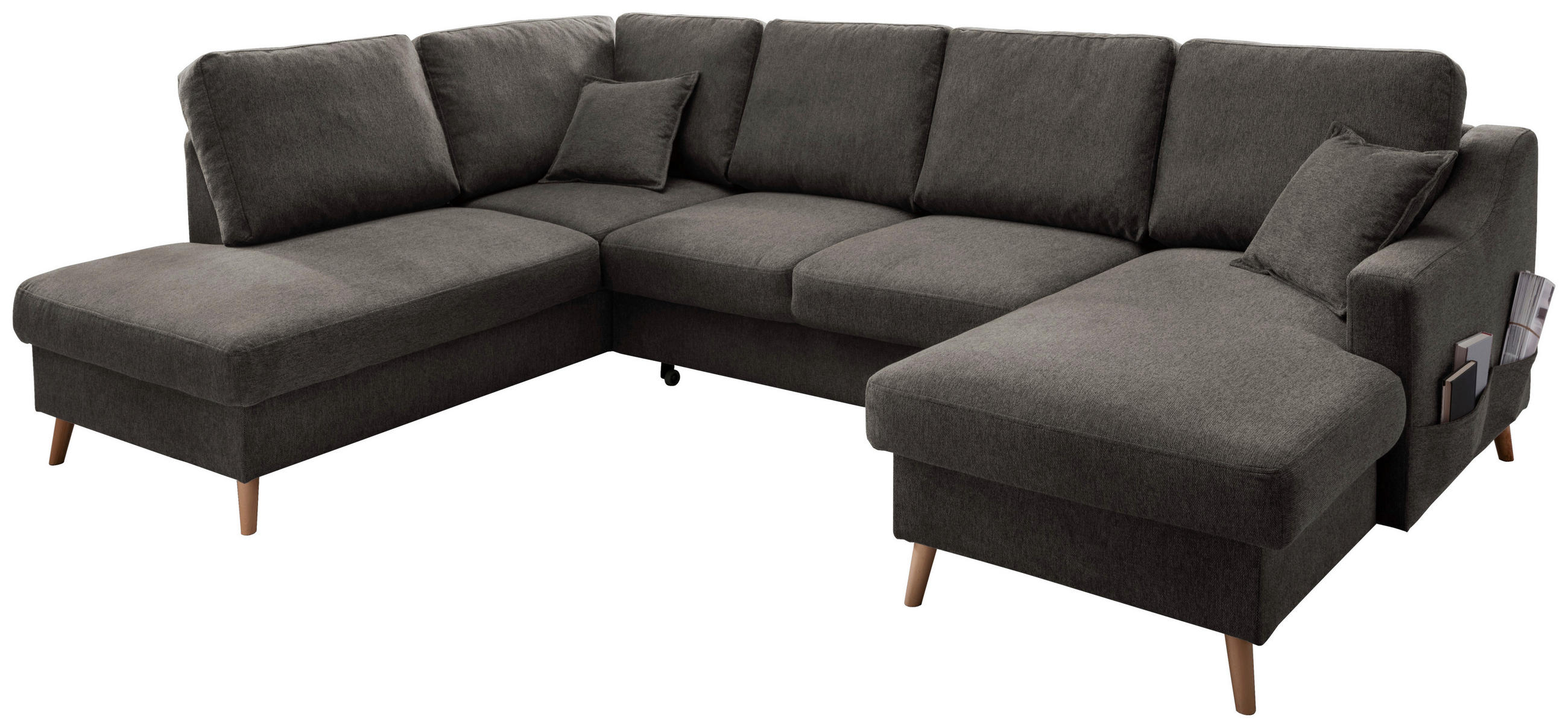 WOHNLANDSCHAFT Braun Struktur - Naturfarben/Braun, KONVENTIONELL, Holz/Textil (200/301/150cm) - P & B