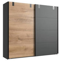 SCHWEBETÜRENSCHRANK in Graphitfarben, Eichefarben  - Eichefarben/Graphitfarben, Lifestyle, Holzwerkstoff/Metall (225/210/65cm) - MID.YOU