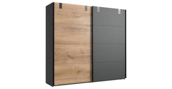 SCHWEBETÜRENSCHRANK  in Graphitfarben, Eichefarben  - Eichefarben/Graphitfarben, LIFESTYLE, Holzwerkstoff/Metall (225/210/65cm) - Carryhome