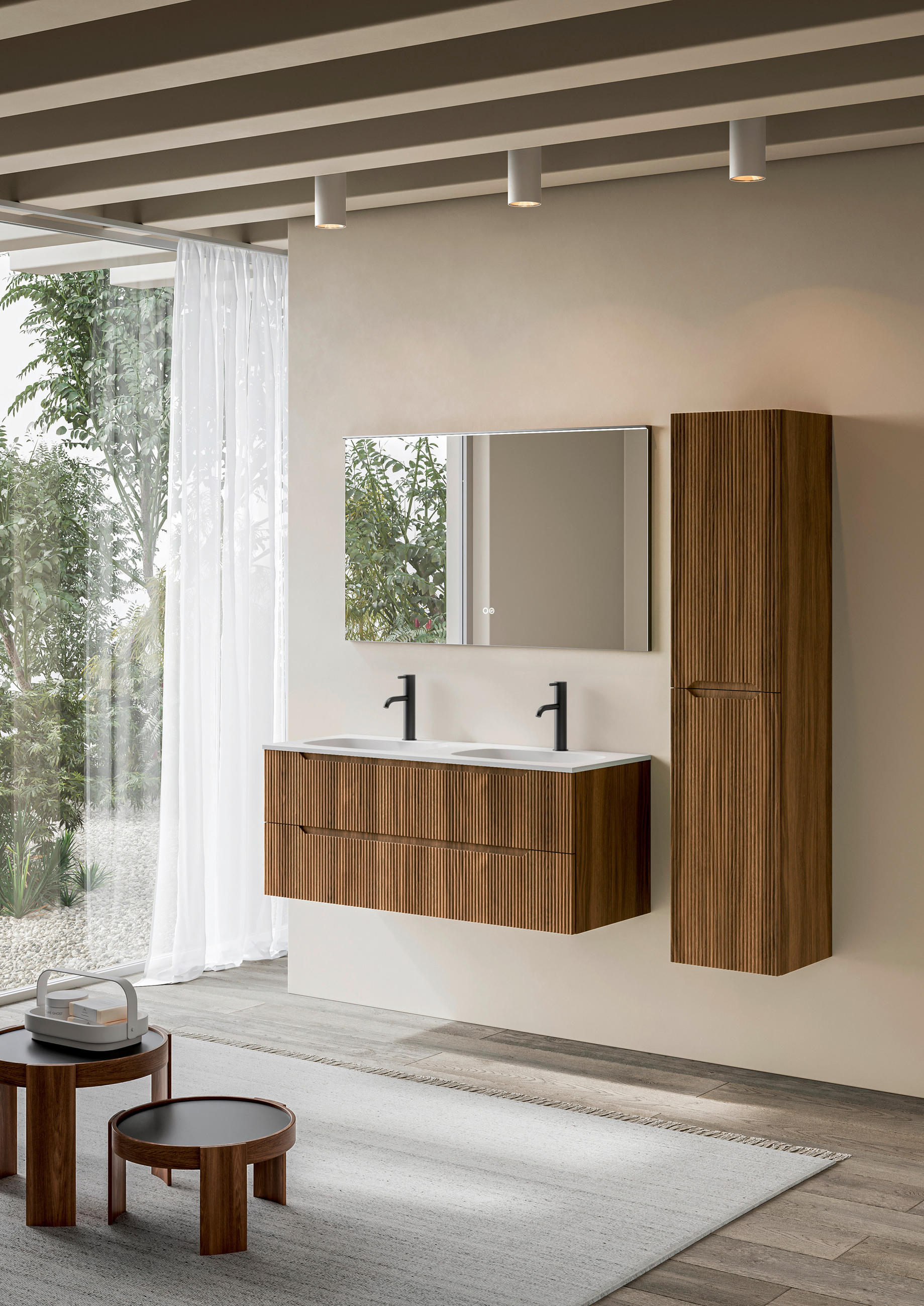 BADEZIMMER 3-teilig  in 120 cm  - Walnussfarben/Weiß, KONVENTIONELL, Holzwerkstoff/Stein (120cm) - Belluti
