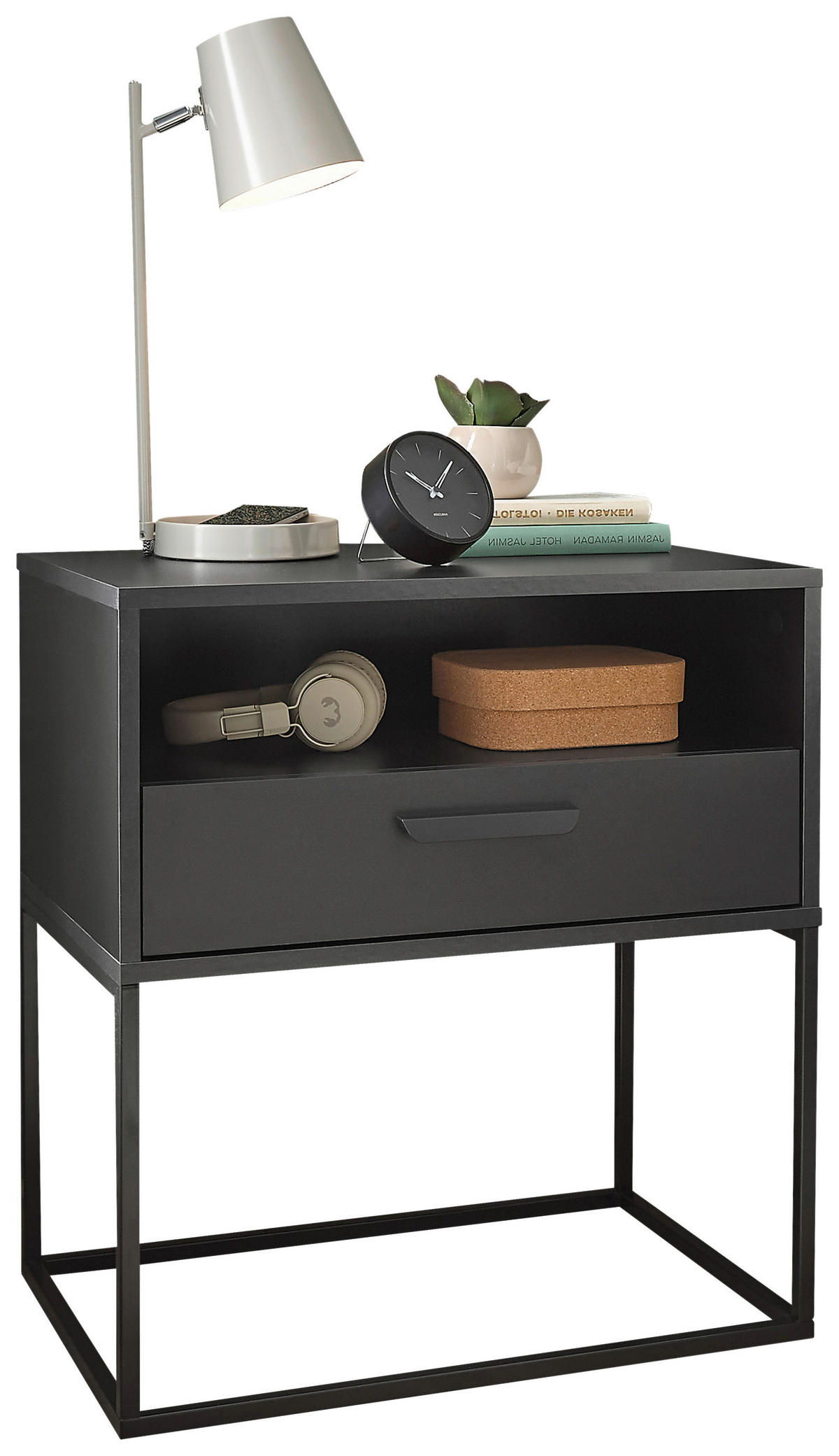 NACHTSCHRANK 60/65/39 cm  - Schwarz/Graphitfarben, Design, Holzwerkstoff/Kunststoff (60/65/39cm) - Boxxx