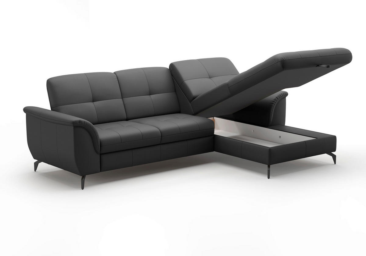 ECKSOFA in Vliesstoff Kombination Echtleder/Stoff Schwarz  - Schwarz, Modern, Leder/Textil (262/164cm) - Sit & More
