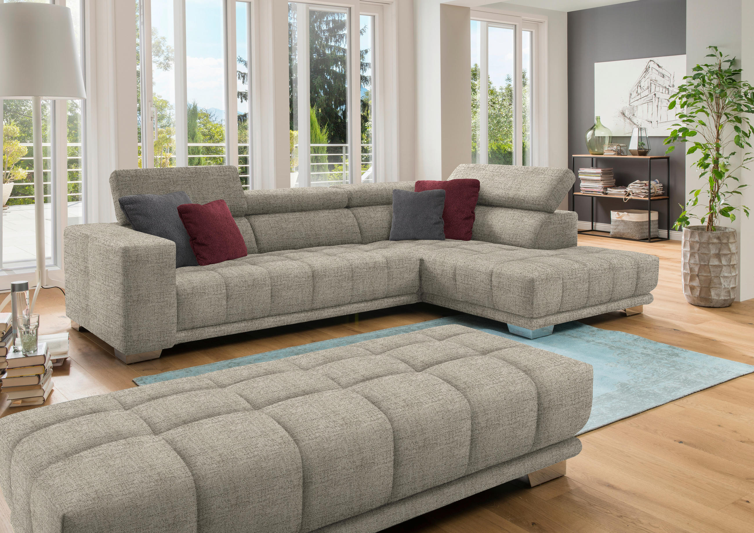 ECKSOFA in Chenille Beige  - Chromfarben/Beige, Design, Textil (301/207cm) - Xora