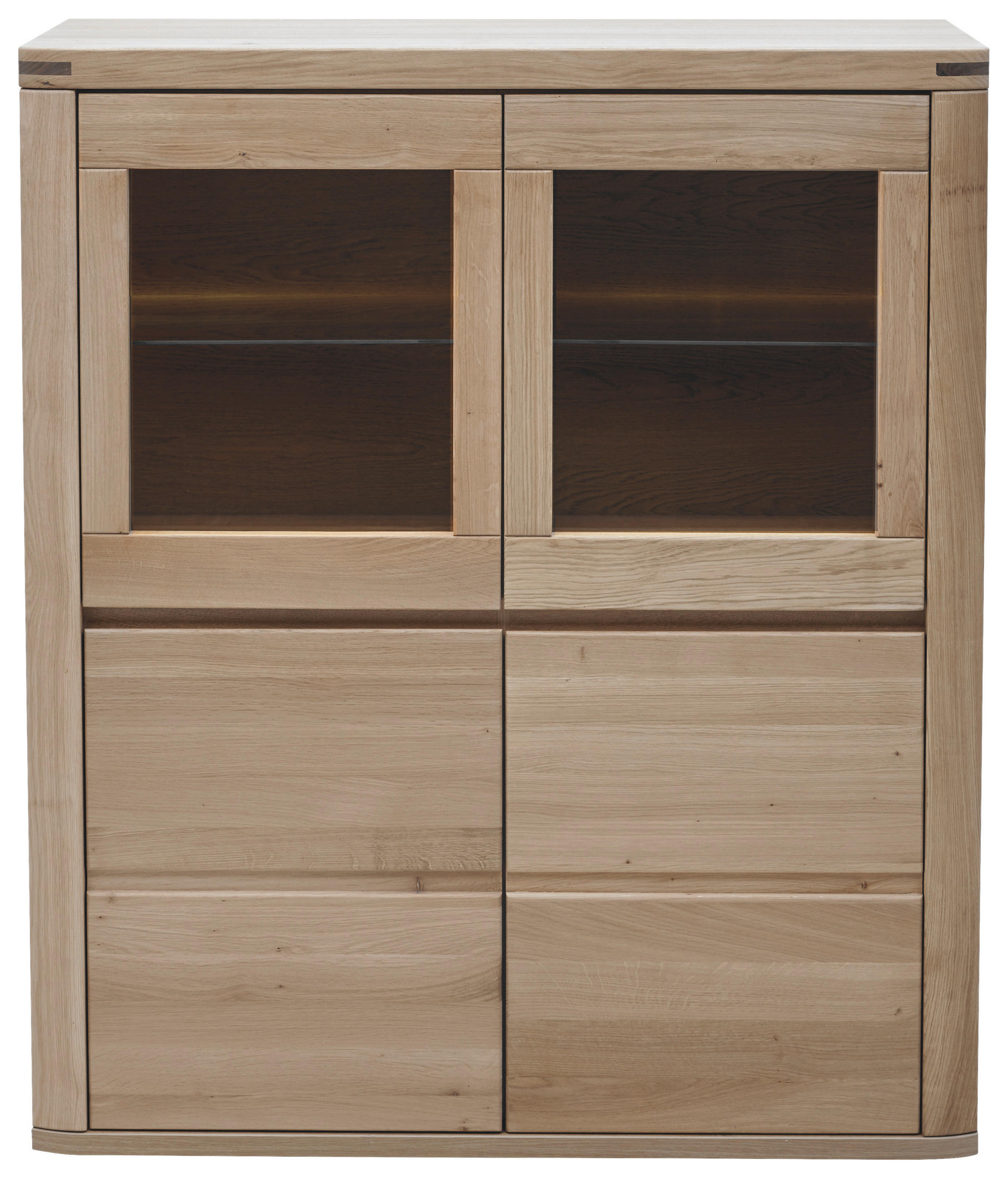 Thumbnail - Voleo Highboard, Alteiche, Glas, Holzwerkstoff, Eiche, massiv, 2 Holz + 2 Glas Fächer, 118x140x38 cm, Beimöbel erhältlic...