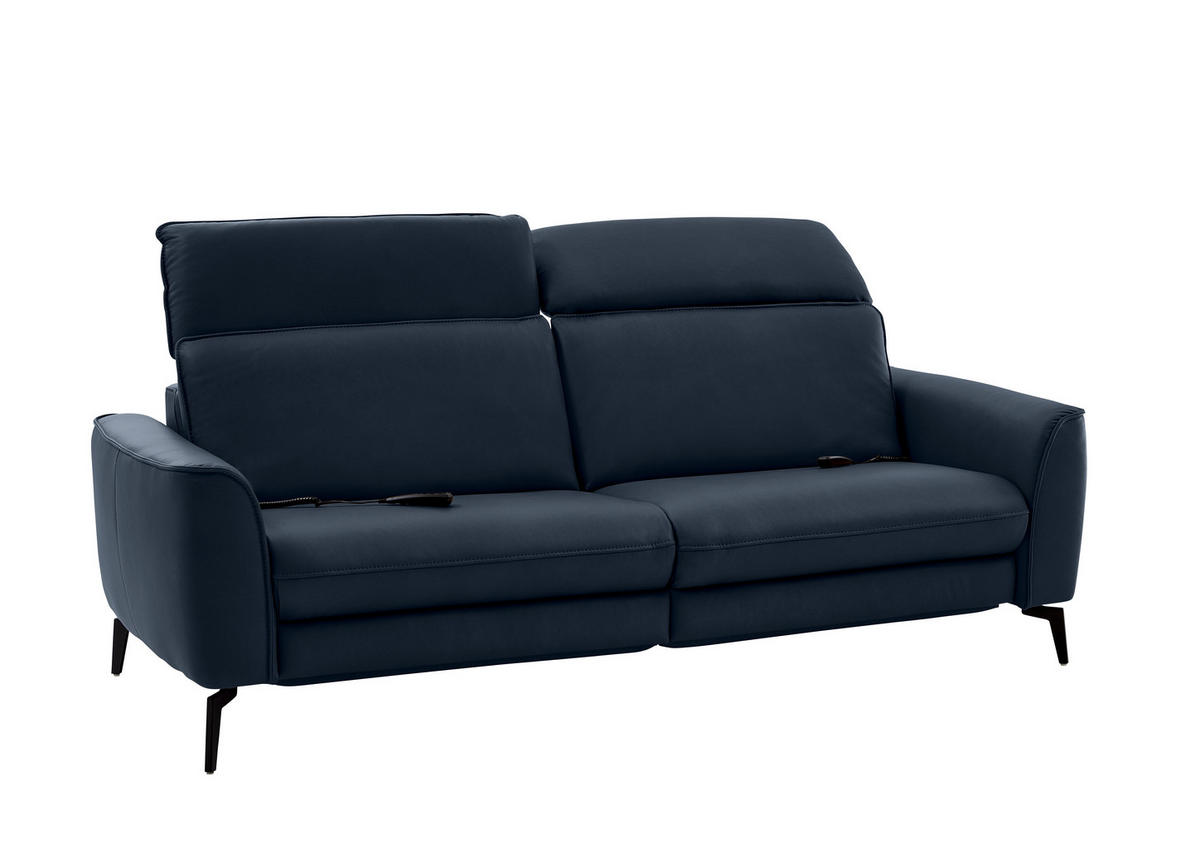 3-SITZER-SOFA in Echtleder Dunkelblau  - Schwarz/Dunkelblau, Natur, Leder/Metall (222/81/110cm) - Valdera