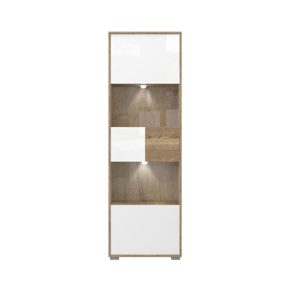 VITRINA boja hrasta, bela visoki sjaj   - siva/boja hrasta, Dizajnerski, staklo/pločasti materijal (62/194/41cm)