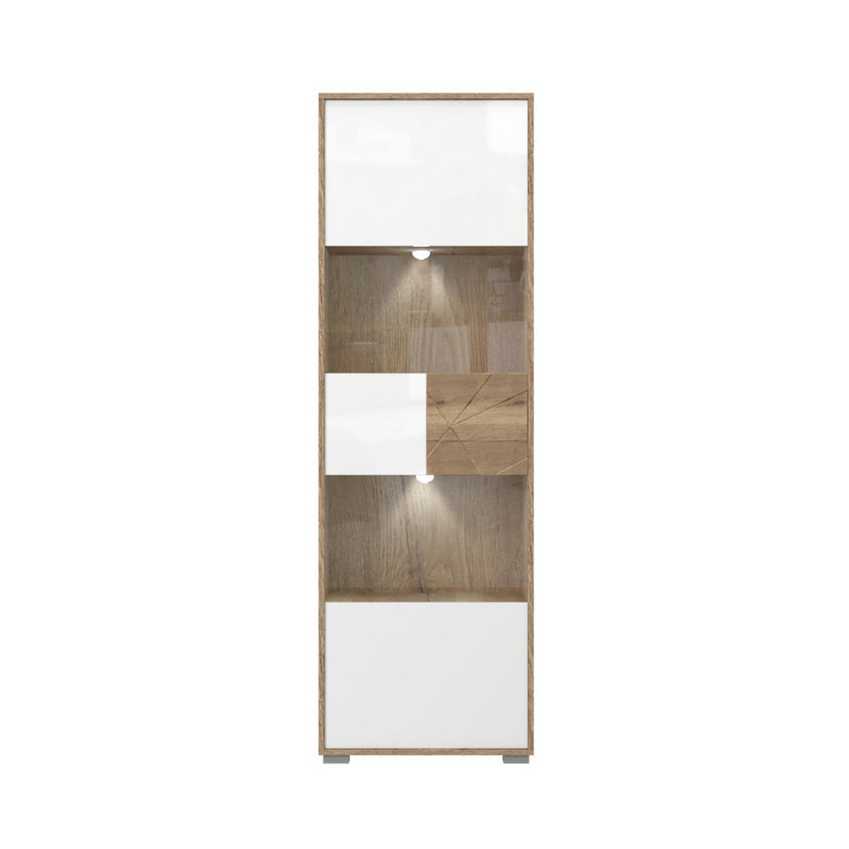 VITRINA boja hrasta, bela visoki sjaj   - siva/boja hrasta, Dizajnerski, staklo/pločasti materijal (62/194/41cm) - Hom`in