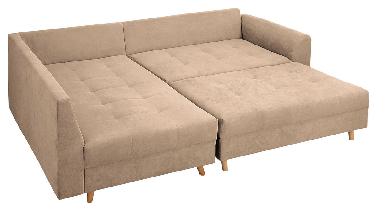 ECKSOFA inkl. Hocker Ariella Creme Mikrofaser  - Creme/Naturfarben, Design, Holz/Textil (161/231cm) - Livetastic