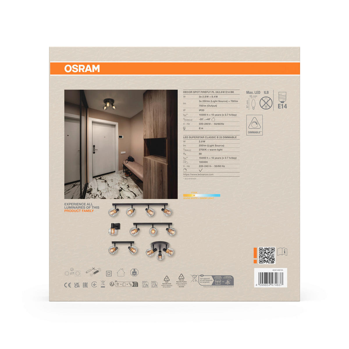 LED-STRAHLER 36.5/17.6 cm   - Schwarz, Basics, Glas/Metall (36.5/17.6cm) - Osram