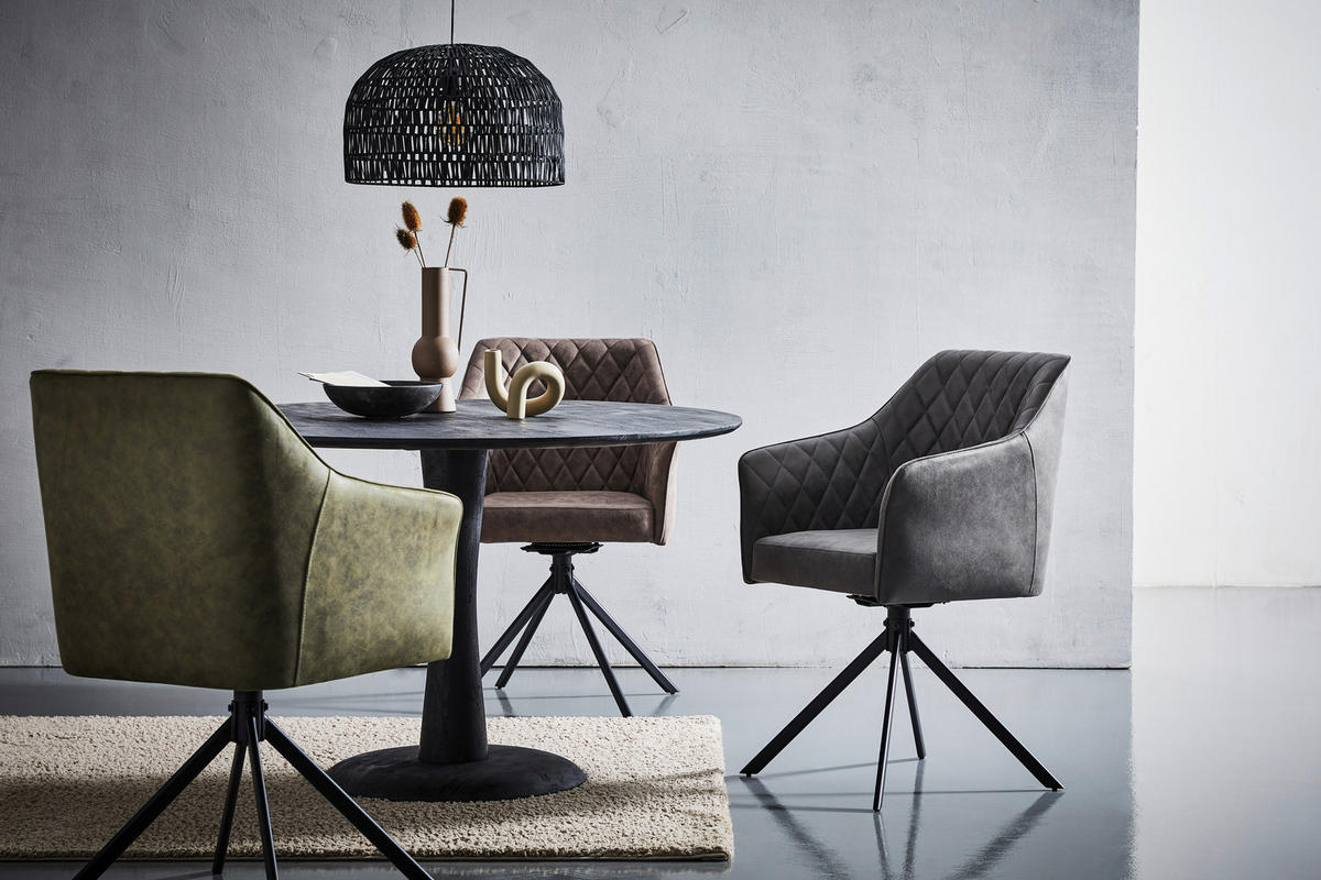 ARMLEHNSTUHL  in Eisen Mikrofaser  - Schwarz/Olivgrün, MODERN, Holz/Textil (61/91/58cm) - Livetastic