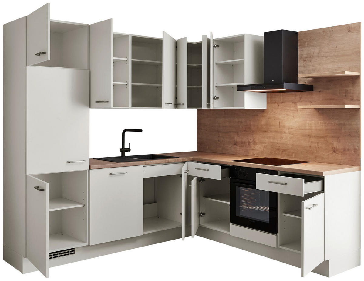 ECKKÜCHE 245/160 cm  in Eichefarben, Magnolie  - Edelstahlfarben/Eichefarben, Design, Holzwerkstoff/Metall (245/160cm) - Celina