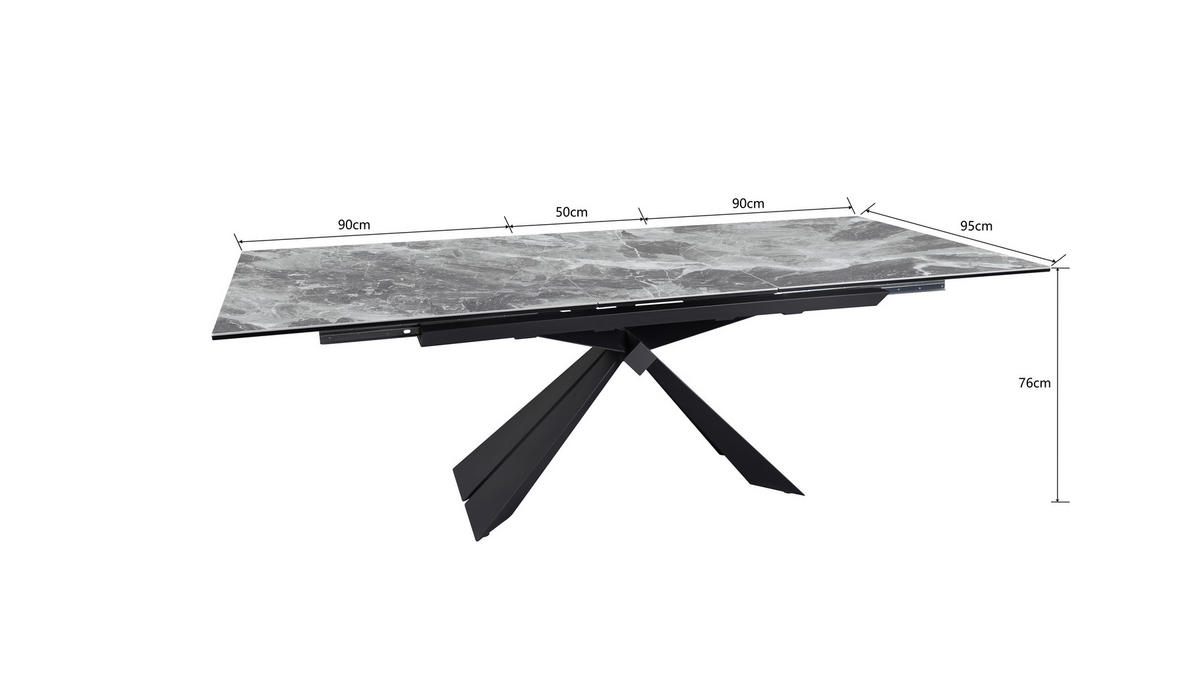 ESSTISCH in Metall, Glas, Keramik 180-230/76/95 cm  - Schwarz/Grau, Design, Glas/Keramik (180-230/76/95cm) - Novel