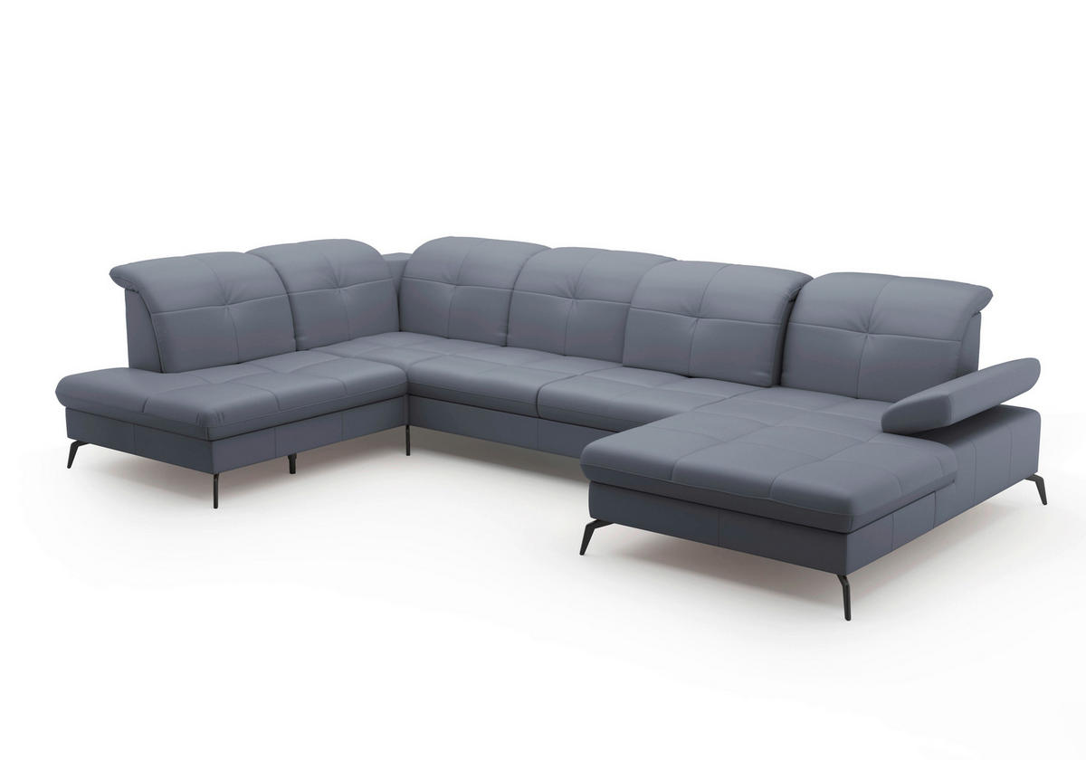 WOHNLANDSCHAFT in Echtleder Graublau  - Graublau/Schwarz, Konventionell, Leder/Metall (231/357/185cm) - Sit & More