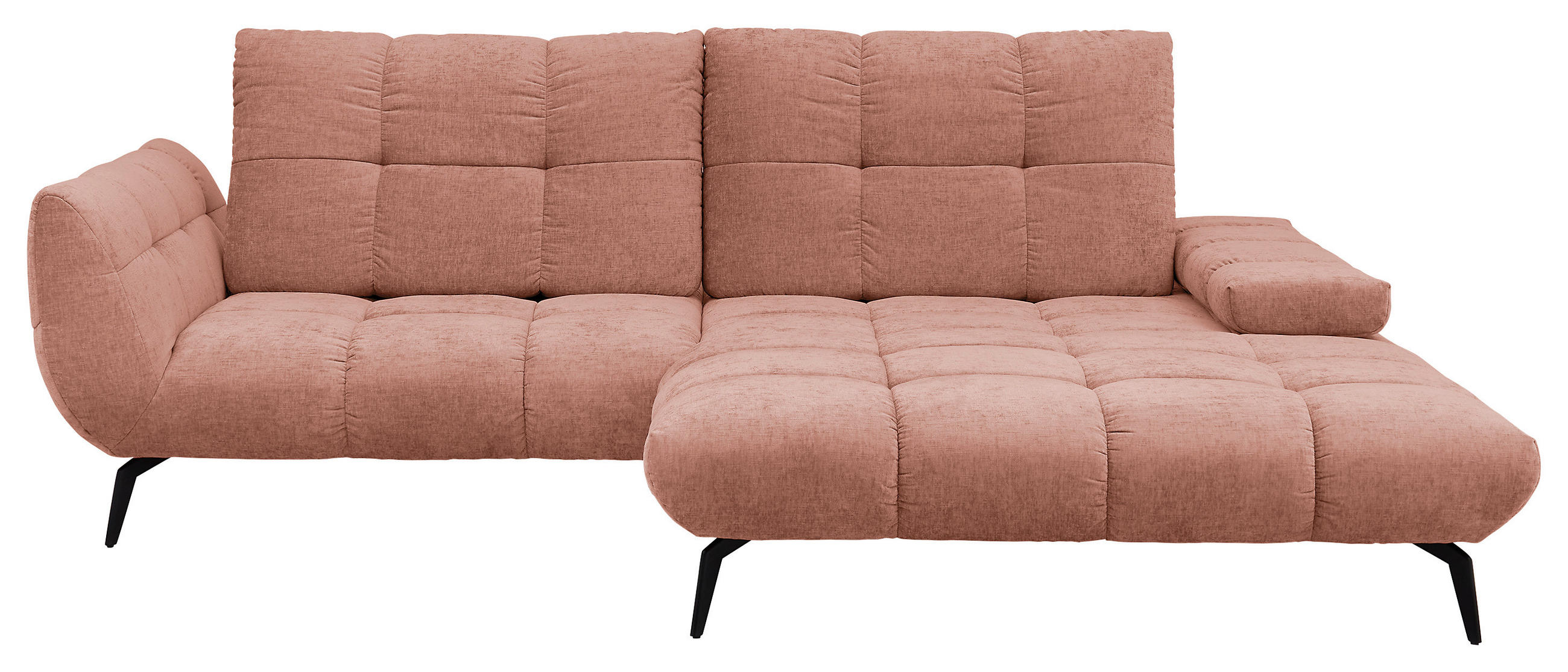 ECKSOFA Rosa Flachgewebe Rücken echt, Sitztiefenverstellung  - Schwarz/Rosa, KONVENTIONELL, Textil/Metall (273/211cm) - SetOne by Musterring
