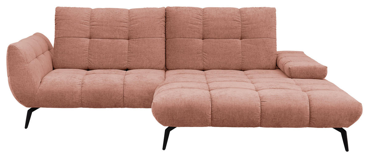 ECKSOFA Rosa Flachgewebe Rücken echt, Sitztiefenverstellung  - Schwarz/Rosa, KONVENTIONELL, Textil/Metall (273/211cm) - SetOne by Musterring