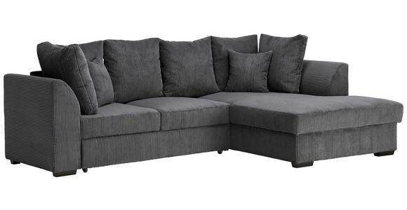 ECKSOFA in Cord Anthrazit  - Anthrazit/Schwarz, Design, Kunststoff/Textil (259/174cm) - Cantus