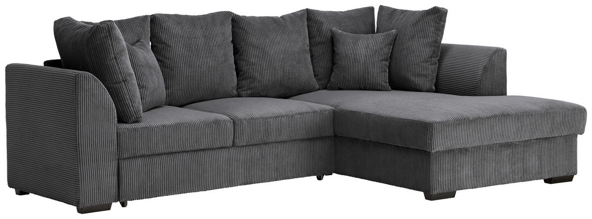 ECKSOFA in Cord Anthrazit  - Anthrazit/Schwarz, Design, Kunststoff/Textil (259/174cm) - Cantus