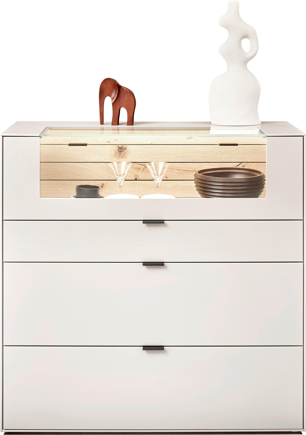 HIGHBOARD Weiss  121,9/121,5/45,2 cm  - Weiss/Schwarz, Design, Glas/Holz (121,9/121,5/45,2cm) - Dieter Knoll