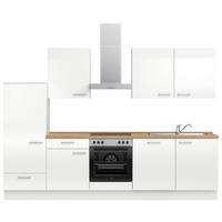 KÜCHENLEERBLOCK 300 cm   in Eichefarben, Weiß Hochglanz  - Edelstahlfarben/Eichefarben, MODERN, Holzwerkstoff/Metall (300cm) - Nobilia