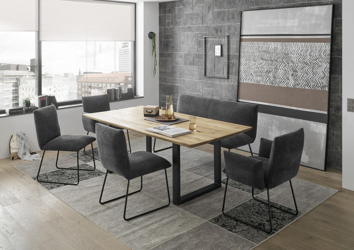 ESSTISCH Eiche massiv Eichefarben, Schwarz  - Eichefarben/Schwarz, Basics, Holz/Metall (200/100/74cm) - Livetastic