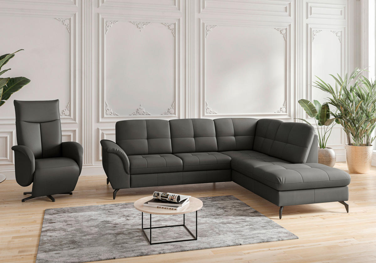ECKSOFA in Vliesstoff Kombination Echtleder/Stoff Anthrazit  244/212 cm  - Anthrazit/Schwarz, MODERN, Leder/Textil (244/212cm) - Sit & More