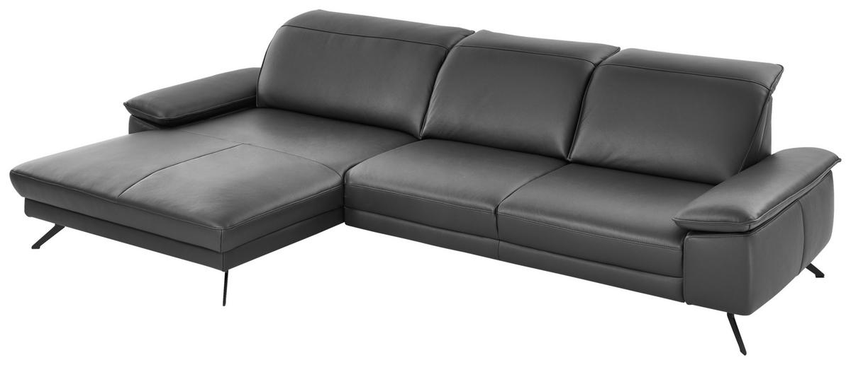 ECKSOFA in Echtleder Anthrazit  - Anthrazit/Schwarz, Design, Leder/Metall (193/328cm) - Dieter Knoll
