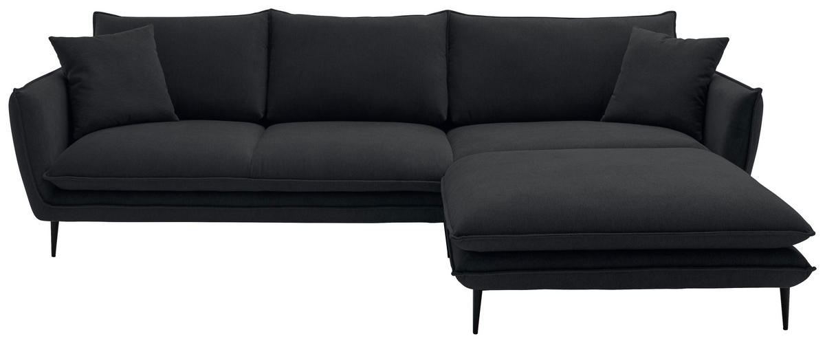 ECKSOFA Schwarz Webstoff  - Schwarz, KONVENTIONELL, Textil/Metall (304/196cm) - Hom`in