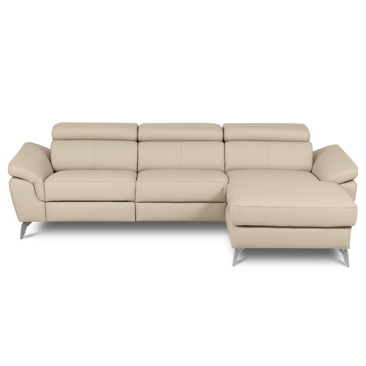 ECKSOFA  in Lederlook Echtleder Grau Rücken echt, Armteilverstellung, Relaxfunktion, Kopfteilverstellung  252/179 cm  - Chromfarben/Grau, Design, Leder/Textil (252/179cm) - Livetastic