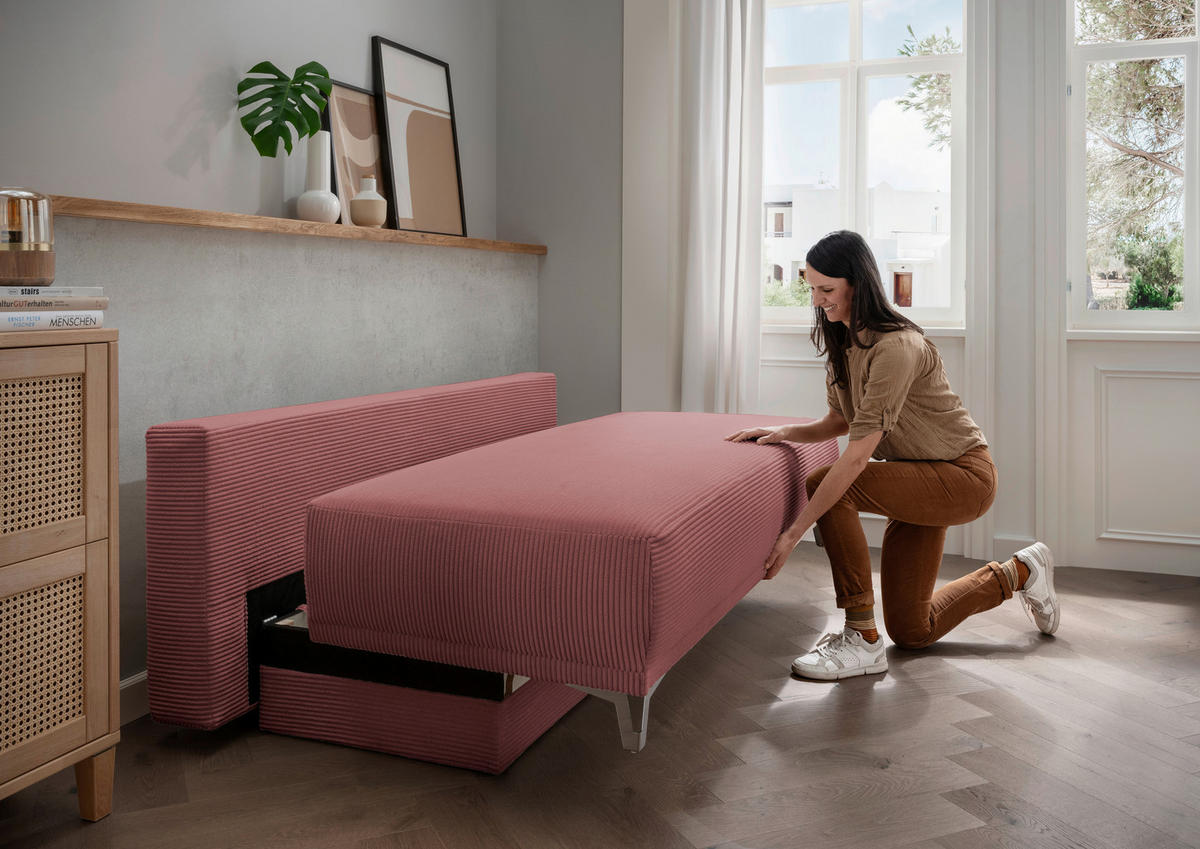 SCHLAFSOFA in Cord Rot, Koralle  - Chromfarben/Koralle, Modern, Textil/Metall (198/90/100cm) - Livetastic