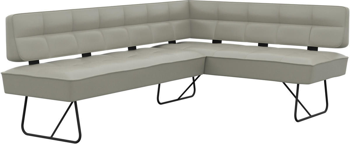 ECKBANK 207/165 cm Echtleder Hellgrau   - Hellgrau/Schwarz, Design, Leder/Metall (207/165cm) - Moderano