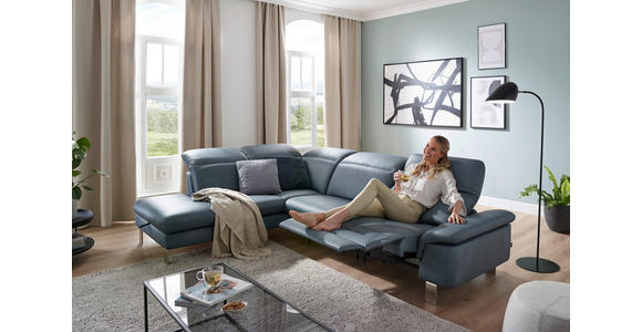 ECKSOFA in Echtleder Blaugrau  - Edelstahlfarben/Blaugrau, Design, Leder/Metall (233/309cm) - Dieter Knoll