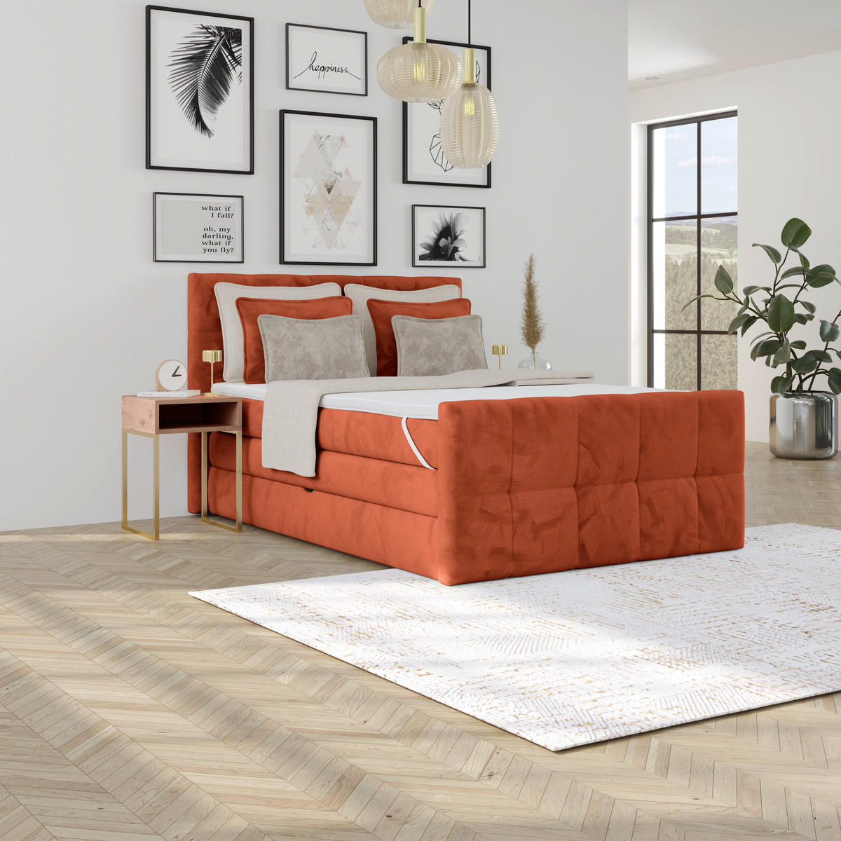 BOXSPRINGBETT 140/200 cm,  in Rostfarben, gepolstertes Kopfteil, Bettkasten, Topper, Matratzen, H4 + H4 = sehr fest  - Rostfarben, KONVENTIONELL, Holz/Holzwerkstoff (140/200cm) - Luca Bessoni