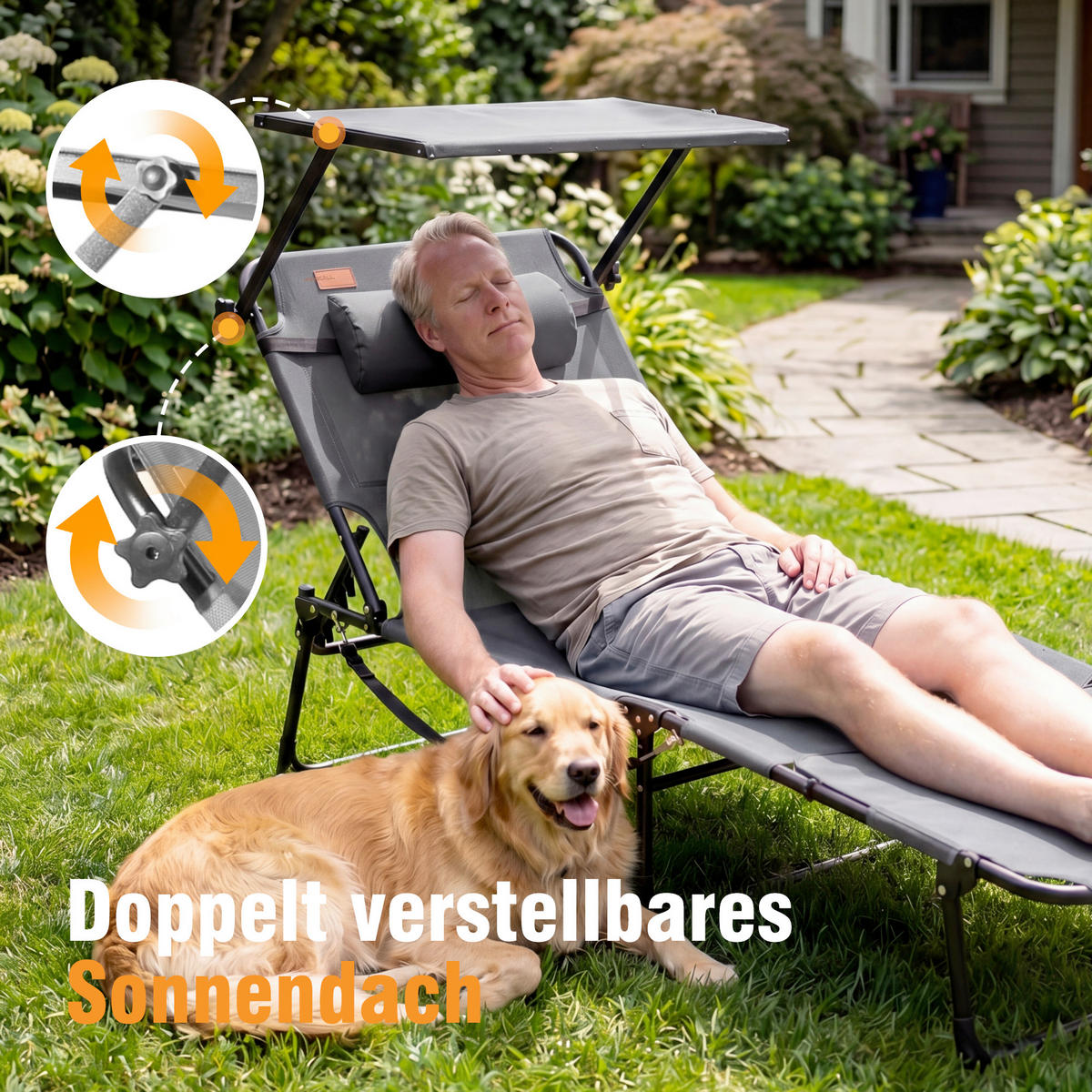 SONNENLIEGE 200/34/70 cm  - Dunkelgrau/Grau, Basics, Textil/Metall (200/34/70cm) - Modante