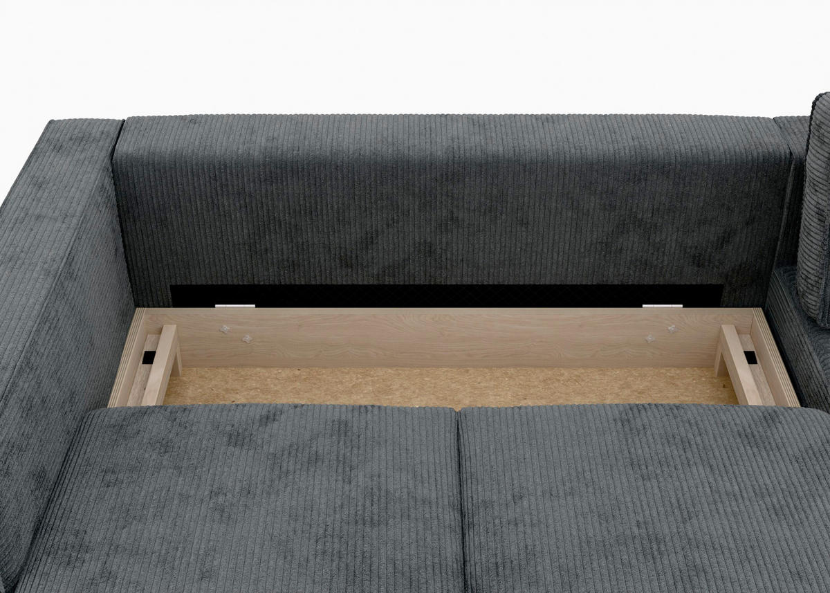ECKSCHLAFSOFA WATKINS  mit Schlafen auf Sitzhöhe, Rücken echt, Armteil links, Armteil rechts Cord Dunkelgrau  - Dunkelgrau/Schwarz, MODERN, Textil/Metall (232/161cm) - Trendmanufaktur