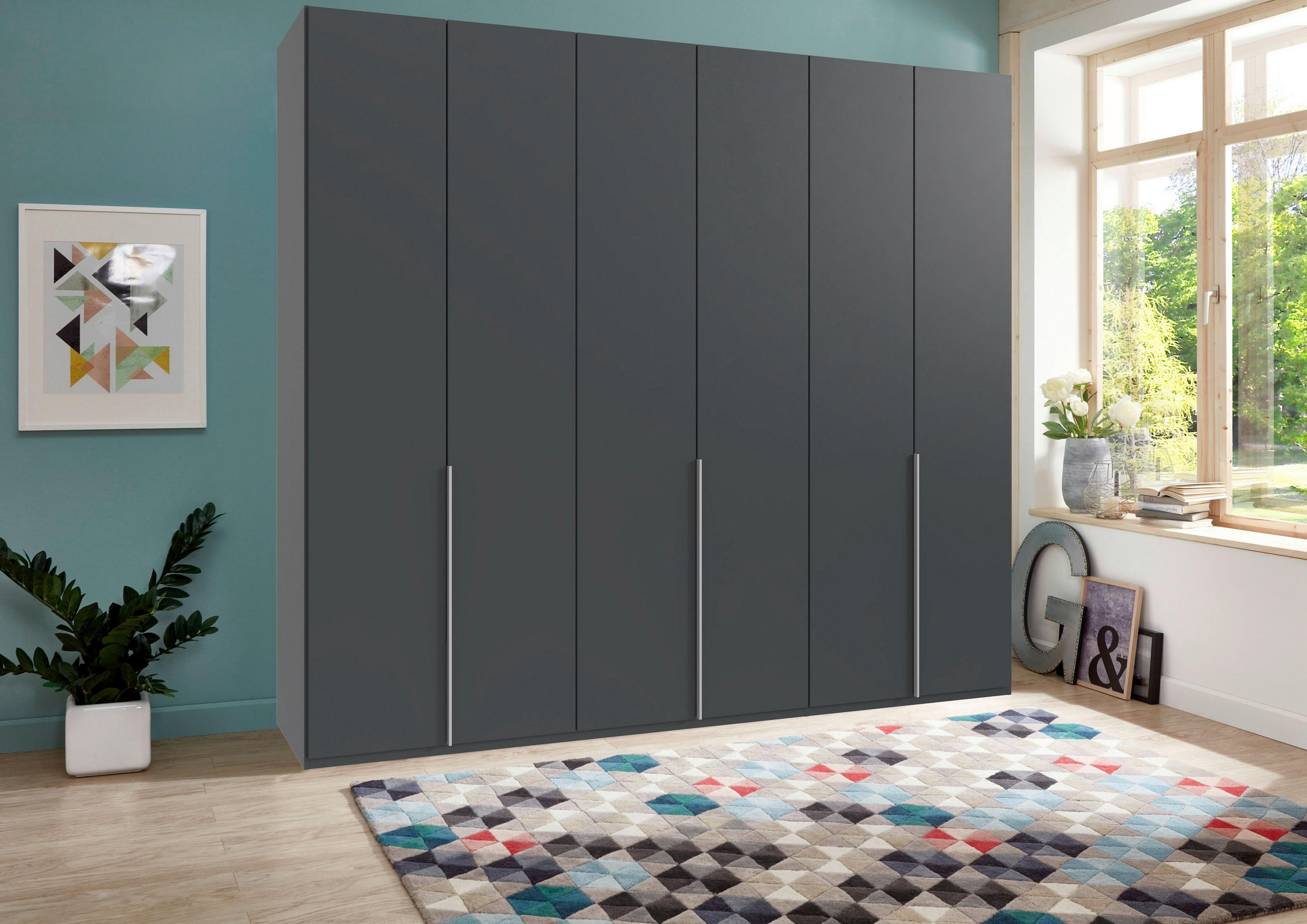 DREHTÜRENSCHRANK in Graphitfarben  - Alufarben/Graphitfarben, Modern, Holzwerkstoff/Metall (270/236/58cm) - MID.YOU