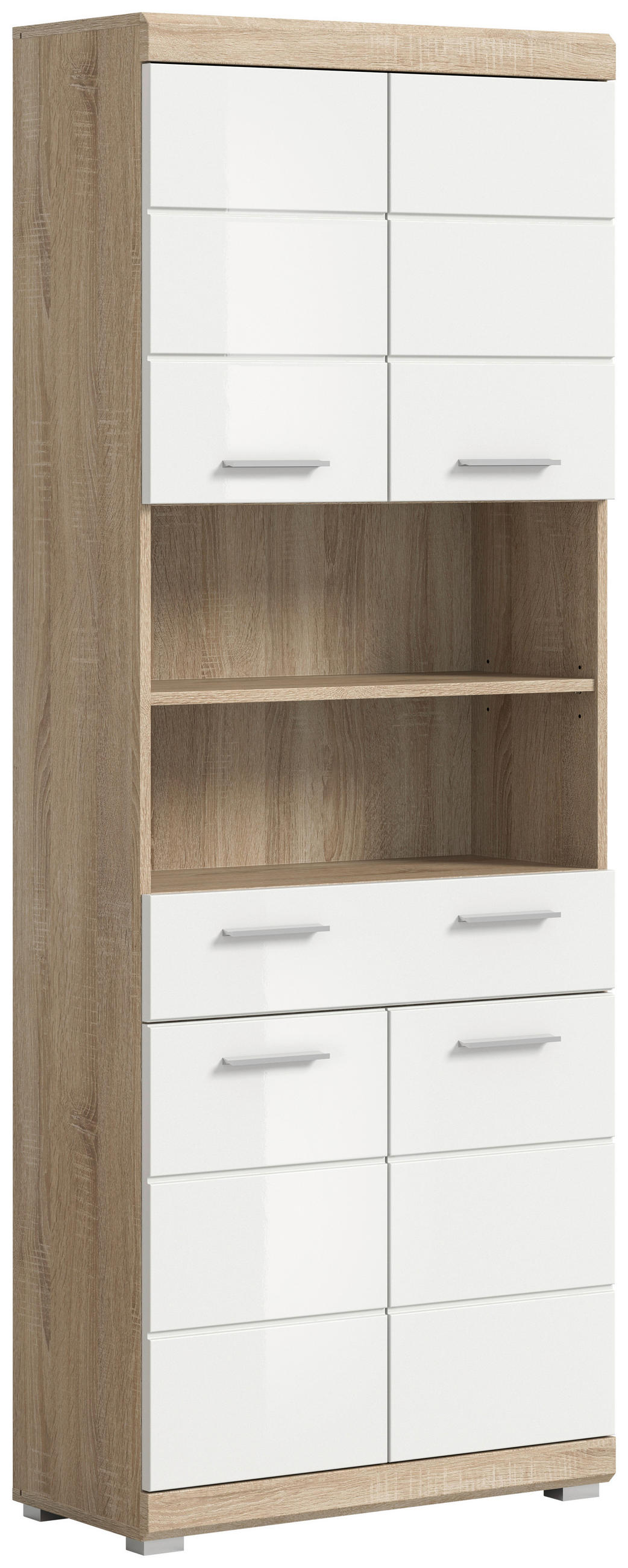 HOCHSCHRANK 74/191/31 cm  - Weiß Hochglanz/Silberfarben, MODERN, Holzwerkstoff/Kunststoff (74/191/31cm) - MID.YOU