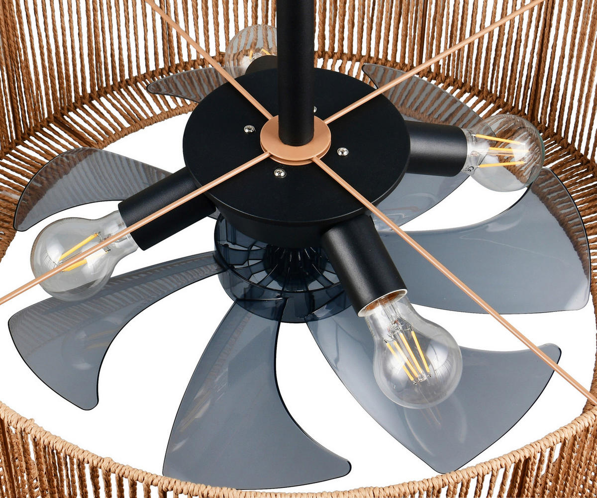 DECKENVENTILATOR - Schwarz/Braun, Design, Kunststoff/Textil (61/5cm)
