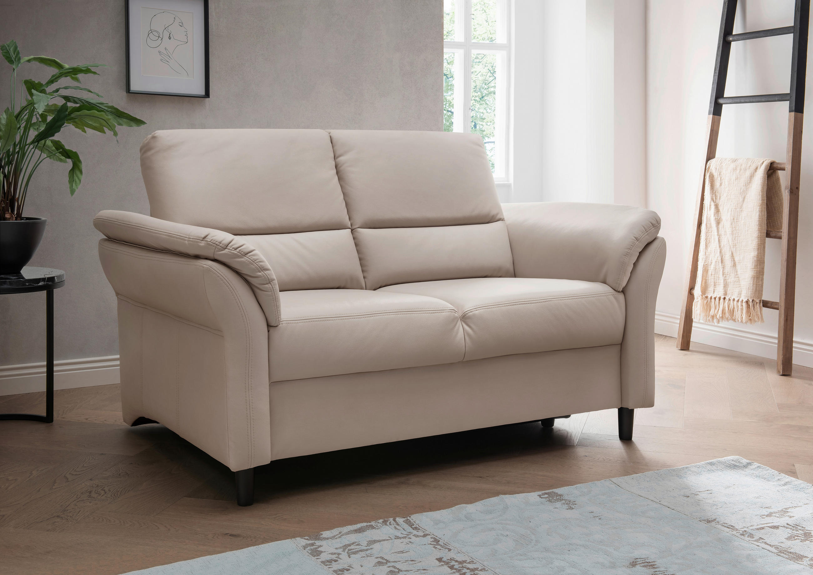 2-SITZER-SOFA in Lederlook Beige  - Beige/Schwarz, Modern, Holz/Textil (147/90/89cm) - Livetastic