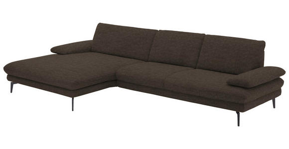 ECKSOFA in Velours Dunkelbraun 180/310 cm - Dunkelbraun/Schwarz, Design, Textil/Metall (180/310cm) - Dieter Knoll