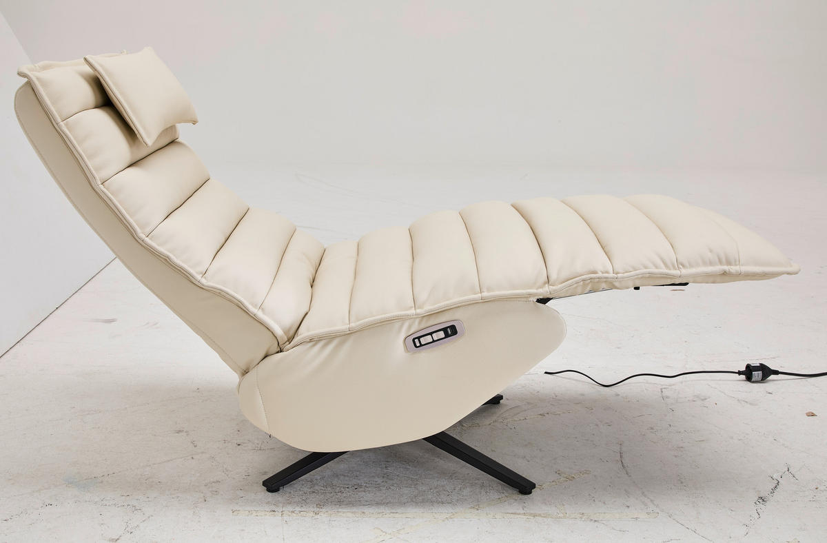 RELAXSESSEL Lederlook Echtleder Relaxfunktion, Fußteilverstellung, Nackenkissen    - Beige/Schwarz, Design, Leder/Textil (68/108/84cm) - Stylife