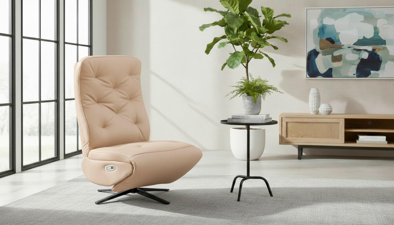 RELAXSESSEL NORA Lederlook, Mikrofaser    - Beige/Schwarz, Design, Textil/Metall (68/113/84cm) - Livetastic
