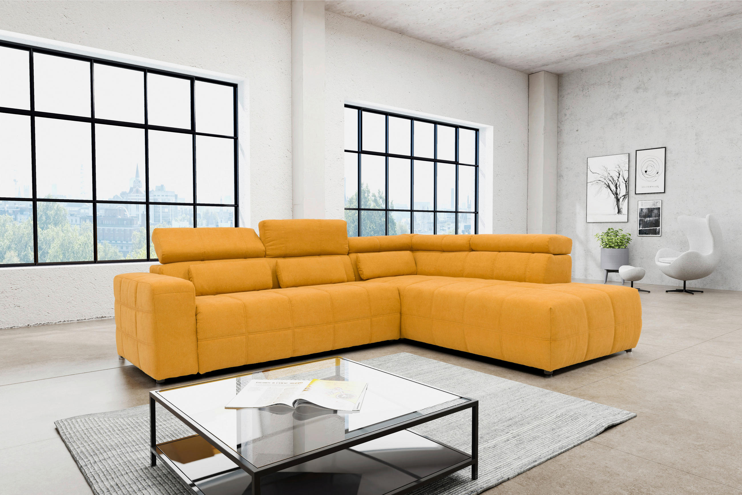ECKSOFA Orange Mikrofaser  - Schwarz/Orange, Design, Kunststoff/Textil (275/228cm) - MID.YOU